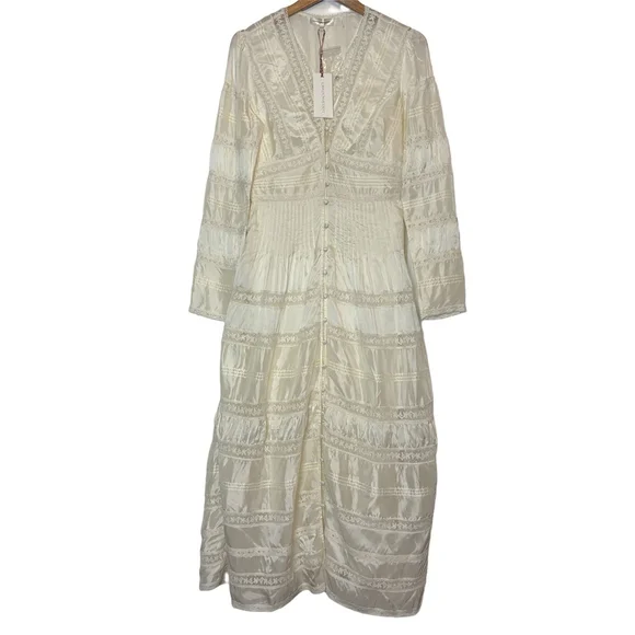 LoveShackFancy Ellitia Maxi Dress Victorian Lace Button Front Ivory NWT Size 4 - Picture 5 of 15